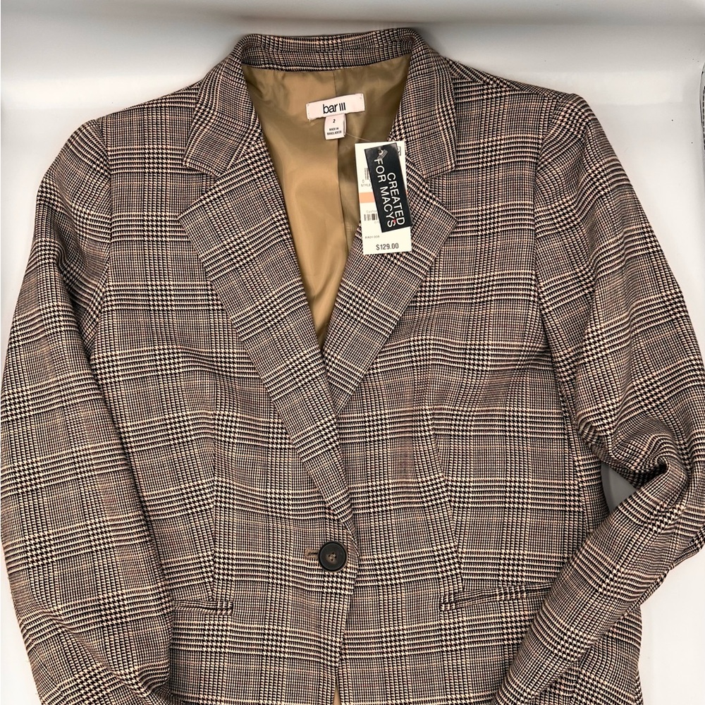 Bar III Women's Tan Plaid Blazer